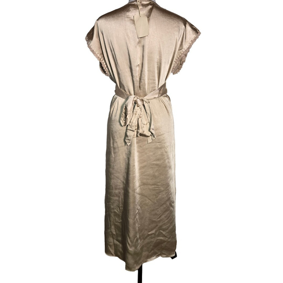 Hem & Thread Champagne Satin Wrap Midi Dress Small NWT Party Wedding Cocktail - Picture 3 of 8